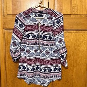 Rue21 Burgundy and White Patterned Blouse